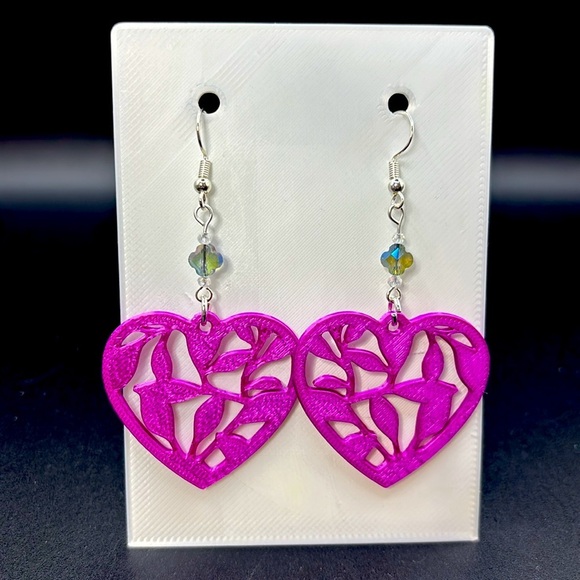 Handmade Heart Earrings - Pink - Picture 5 of 6